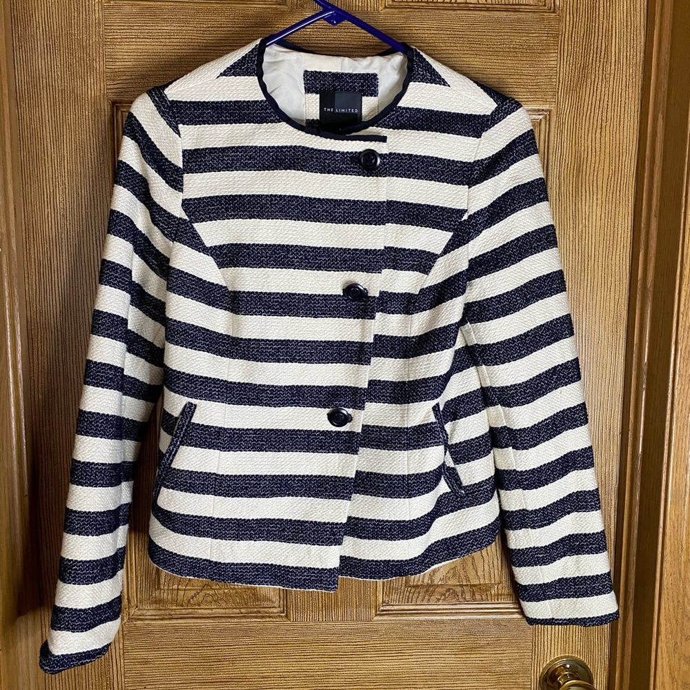 Striped Jacket Cream & Navy Small. The Limited
